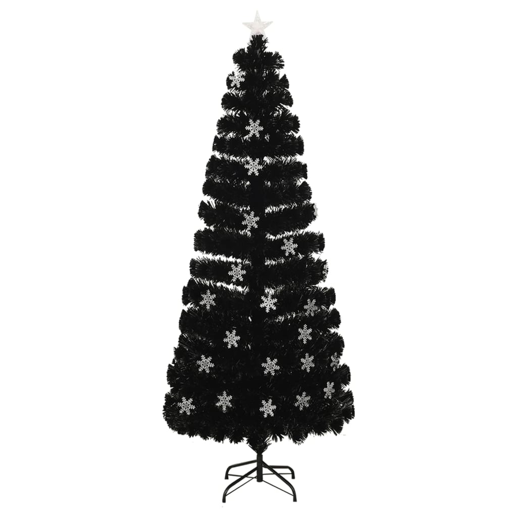 vidaXL juletræ med LED-snefnug 240 cm fiberoptik sort