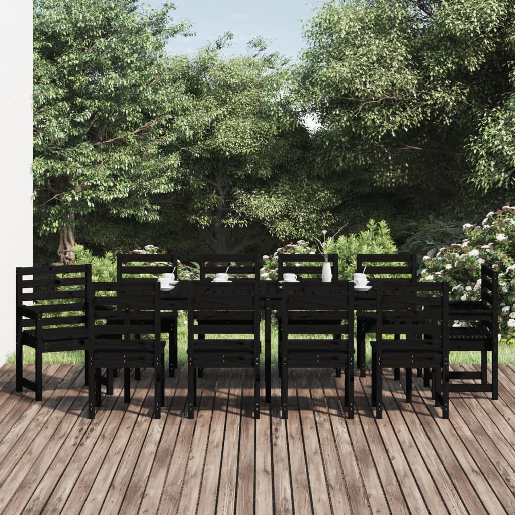 vidaXL spisebordssæt til haven 11 dele massivt fyrretræ sort