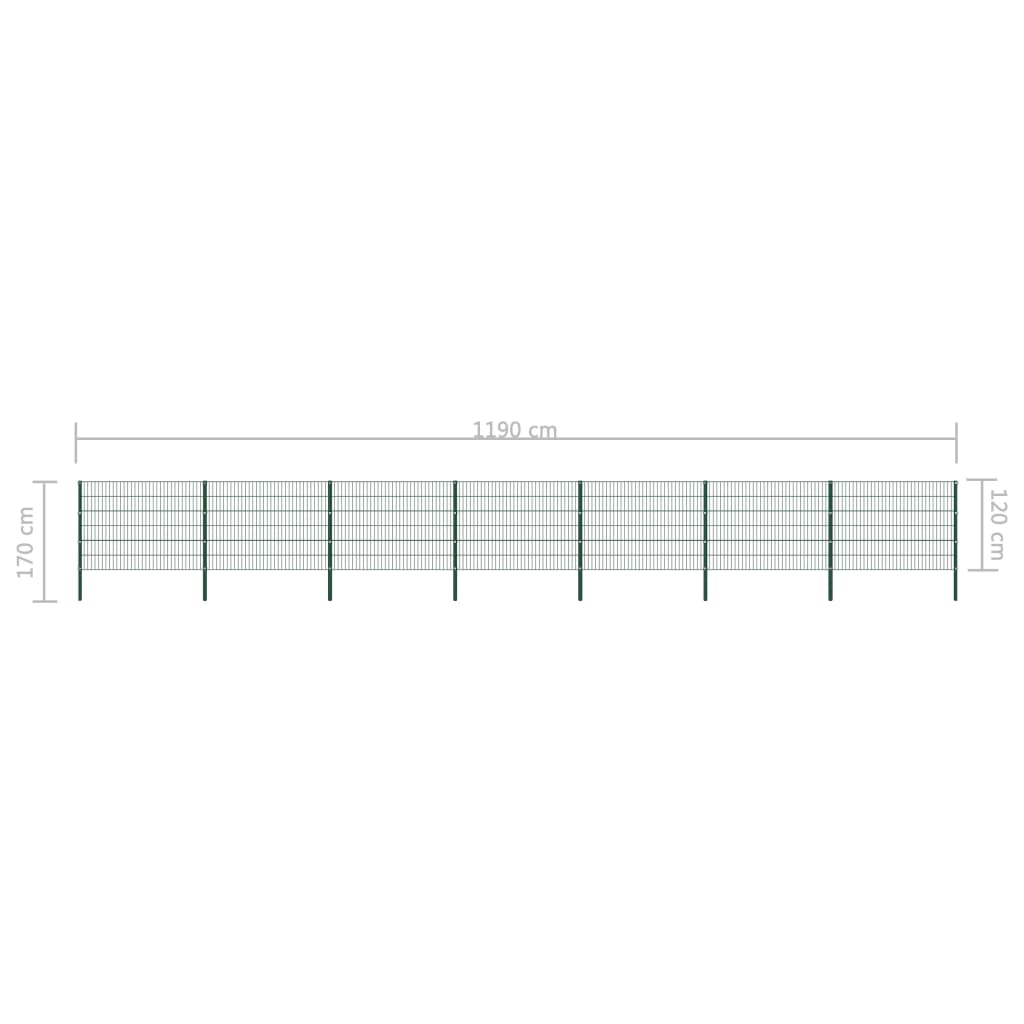 vidaXL hegnspaneler med stolper 11,9 x 1,2 m jern grøn