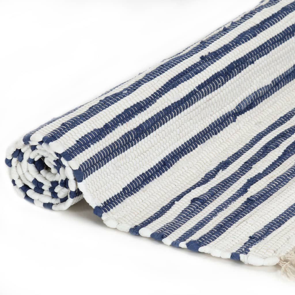 vidaXL håndvævet chindi-tæppe bomuld 120 x 170 cm blå og hvid