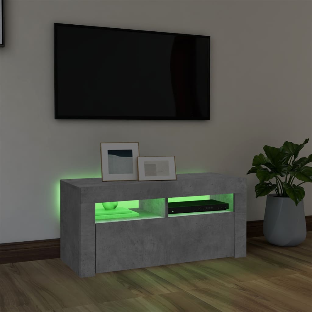 vidaXL tv-bord med LED-lys 90x35x40 cm betongrå