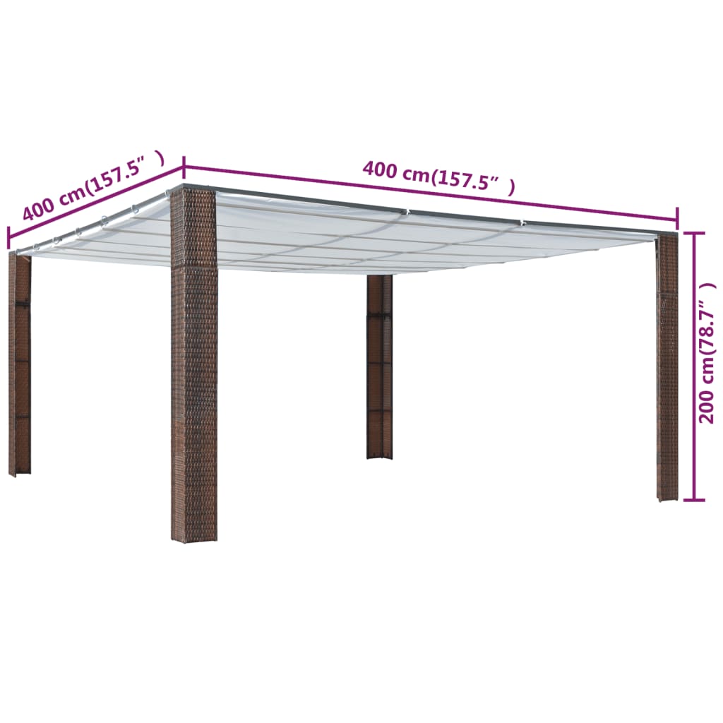 vidaXL pavillon med tag polyrattan 400x400x200 cm brun cremefarvet