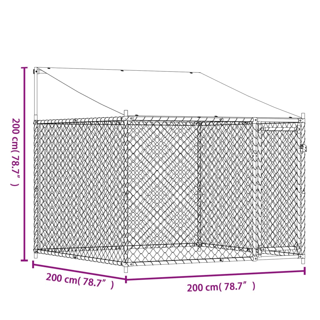 vidaXL hundegård med tag og låge 2x2x2 m galvaniseret stål grå