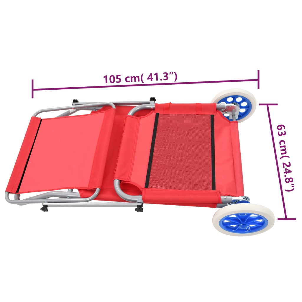 vidaXL foldbar liggestol med baldakin og hjul stål rød