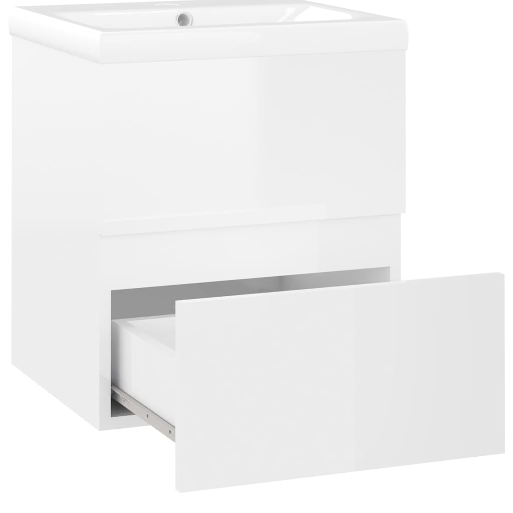 vidaXL vaskeskab med indbygget håndvask spånplade hvid højglans