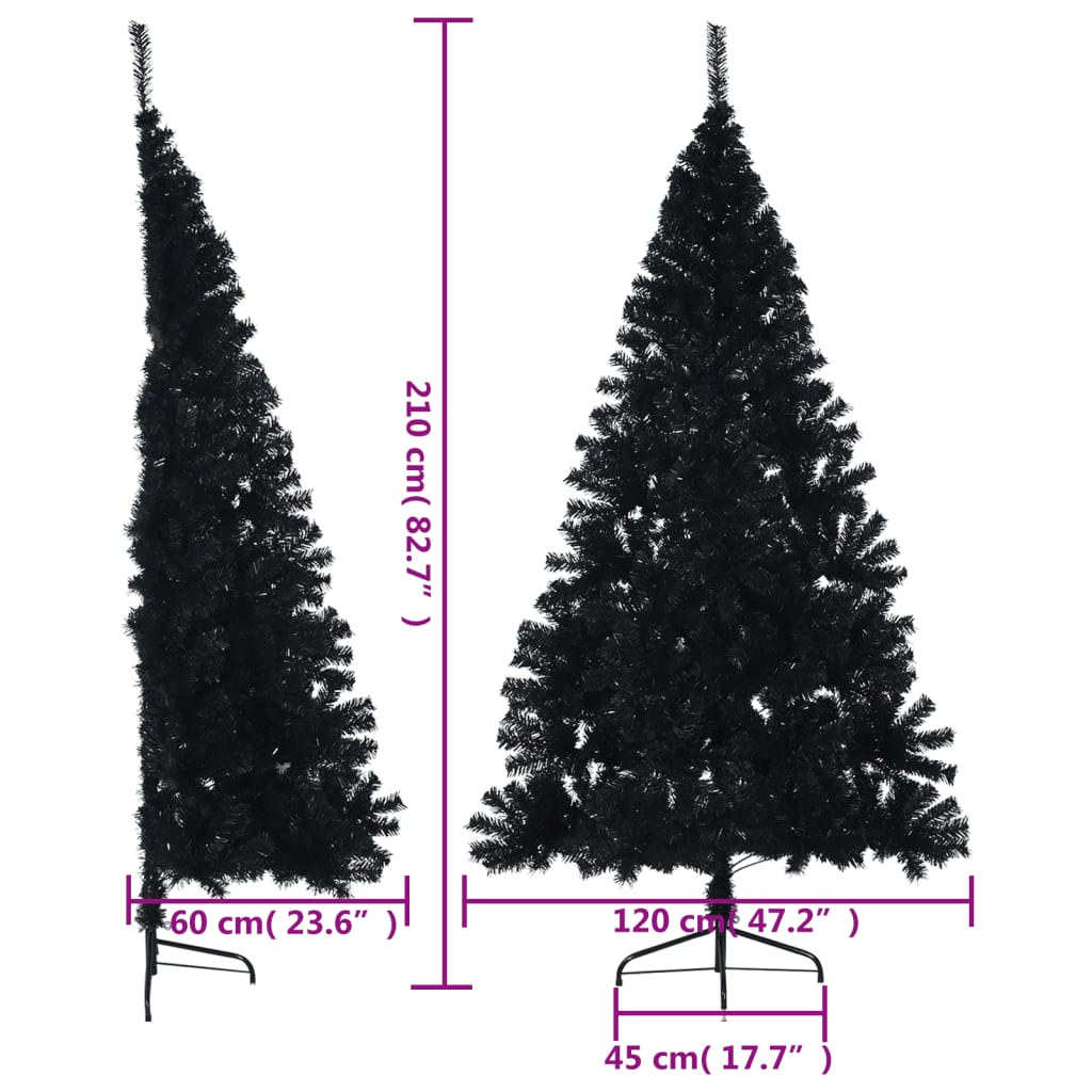 vidaXL kunstigt halvt juletræ med juletræsfod 210 cm PVC sort
