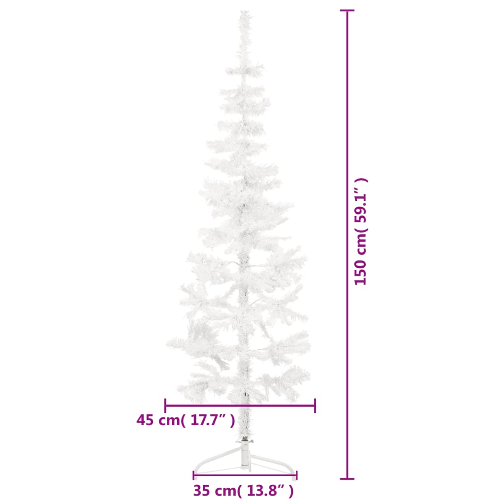 vidaXL kunstigt halvt juletræ med juletræsfod 150 cm smalt hvid