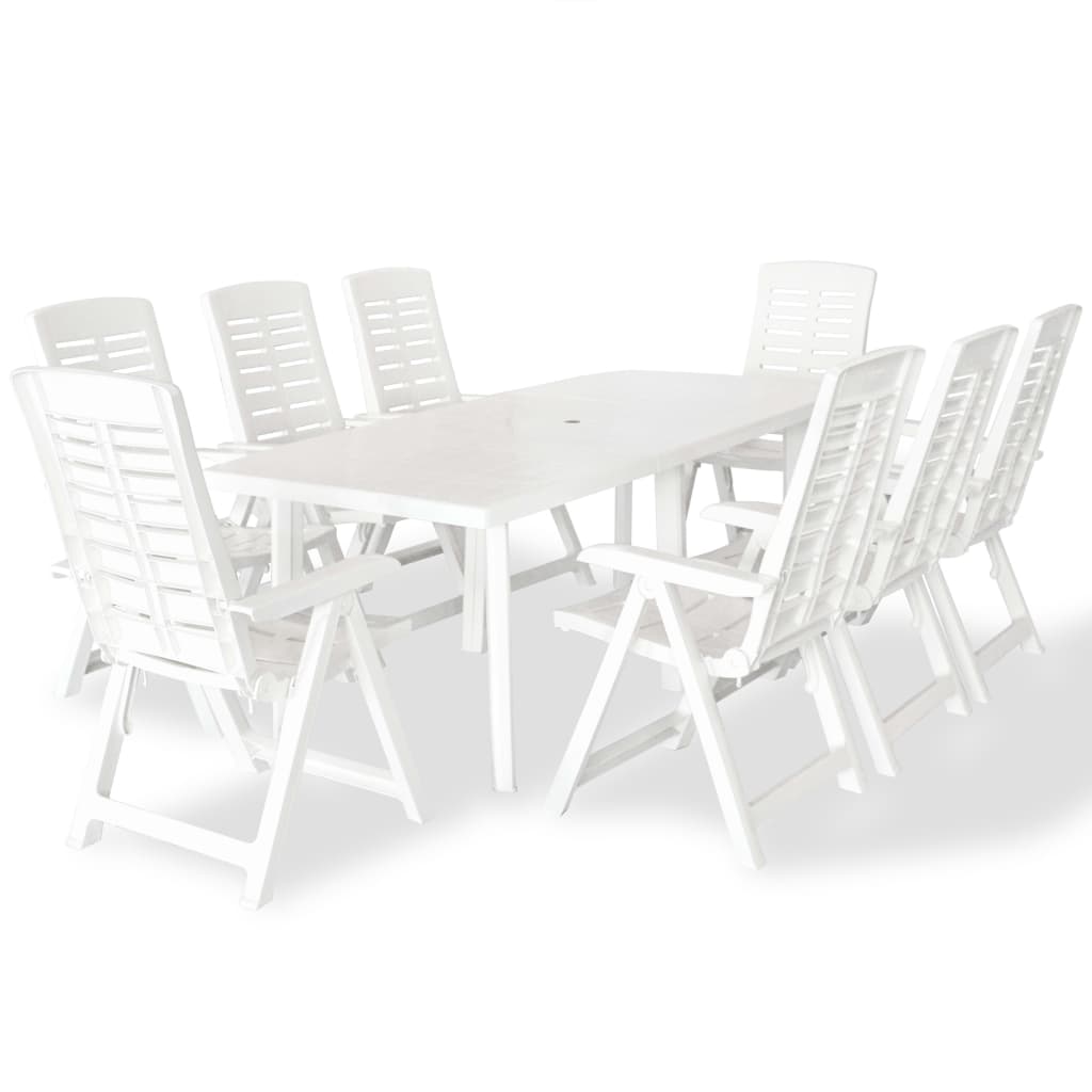 vidaXL udendørs spisebordssæt 9 dele plastik hvid