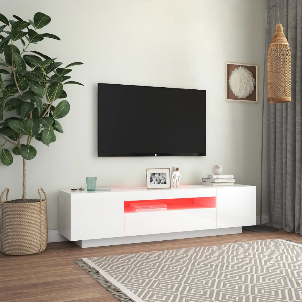 vidaXL tv-skab med LED-lys 160x35x40 cm hvid højglans
