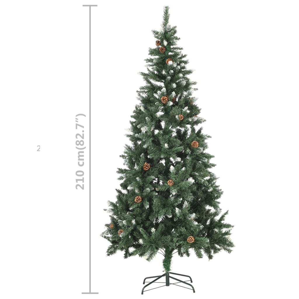 vidaXL kunstigt juletræ med lys og kuglesæt 210 cm