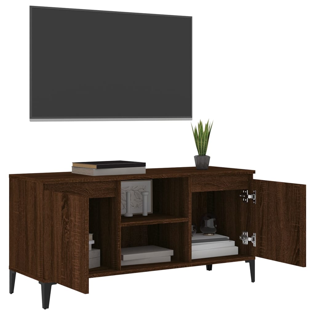 vidaXL tv-bord med metalben 103,5x35x50 cm brun egetræsfarve