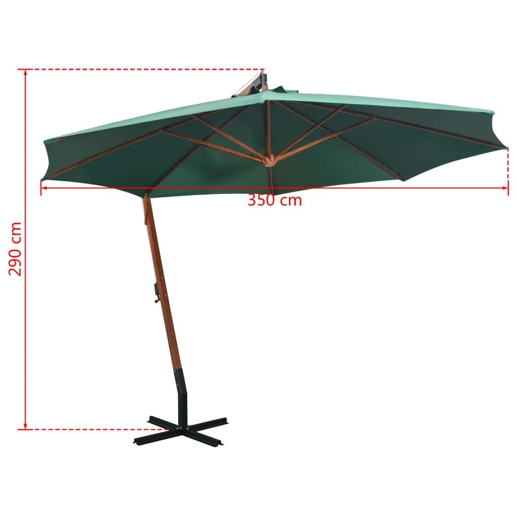 vidaXL hængende parasol 350 cm træstang grøn
