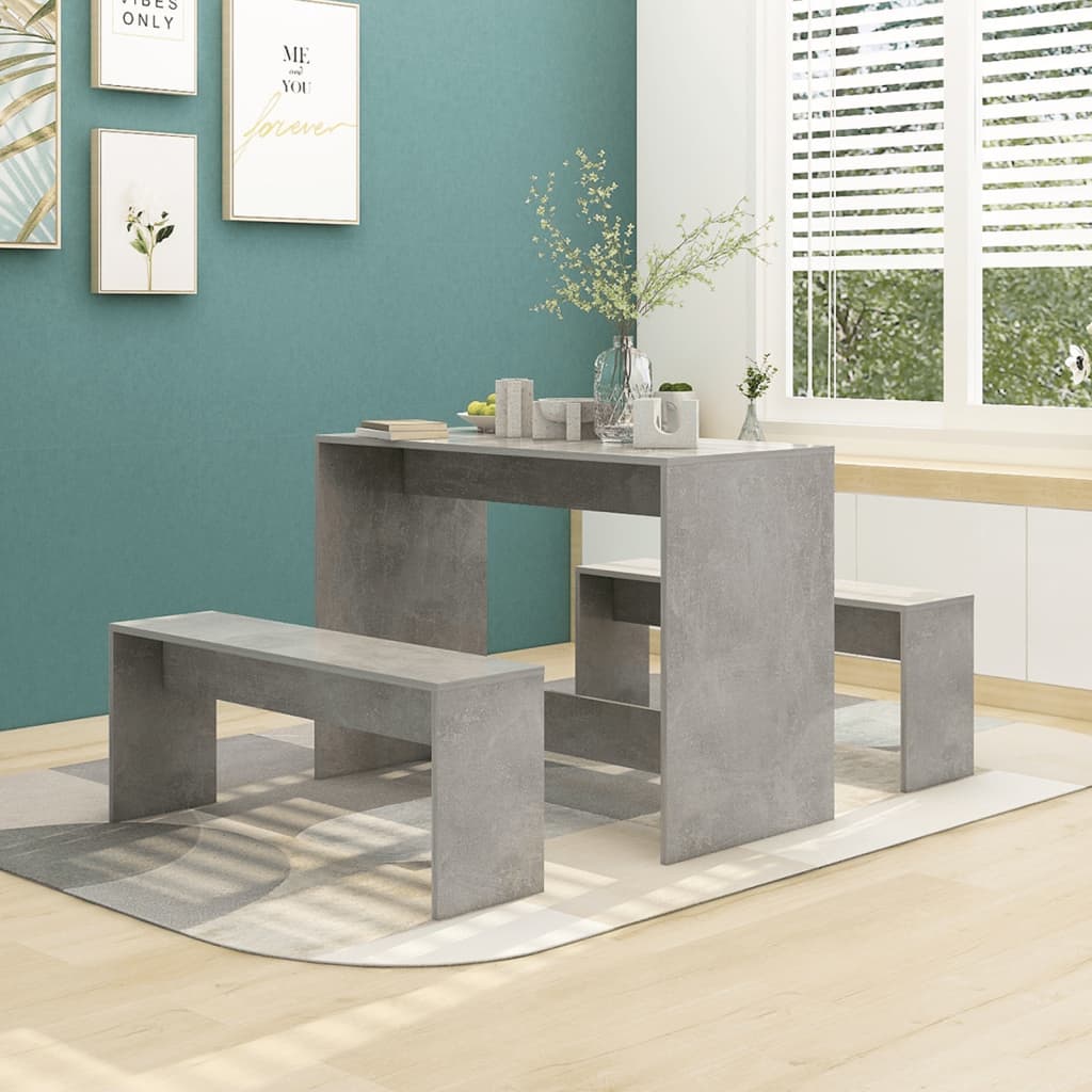 vidaXL spisebordssæt 3 dele konstrueret træ betongrå
