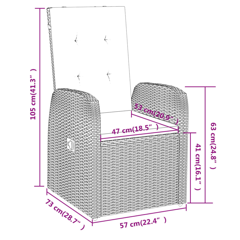 vidaXL spisebordssæt til haven 3 dele med hynder grå