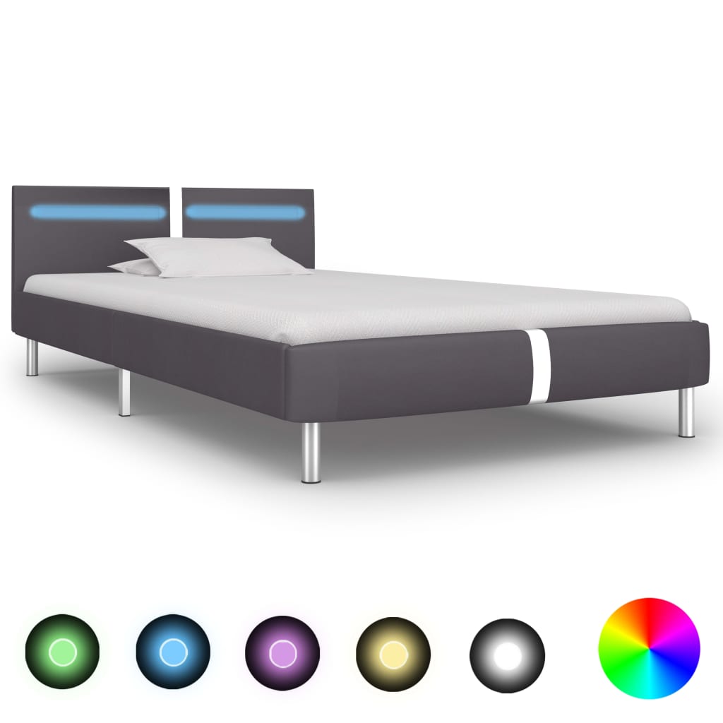 vidaXL sengestel med LED 90 x 200 cm grå kunstlæder