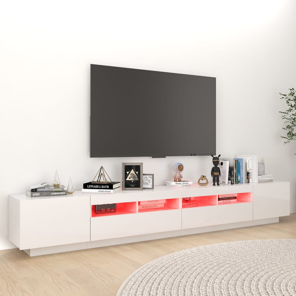 vidaXL tv-skab med LED-lys 260x35x40 cm hvid højglans