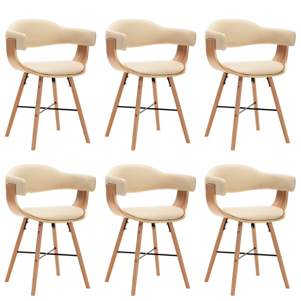 vidaXL spisebordsstole 6 stk. kunstlæder og bøjet træ cremefarvet