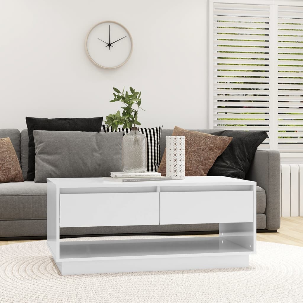 vidaXL sofabord 102,5x55x44 cm konstrueret træ hvid højglans