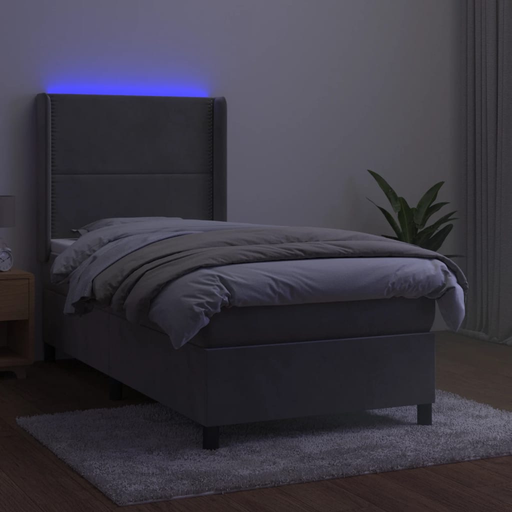 vidaXL kontinentalseng med LED-lys 90x190 cm fløjl lysegrå