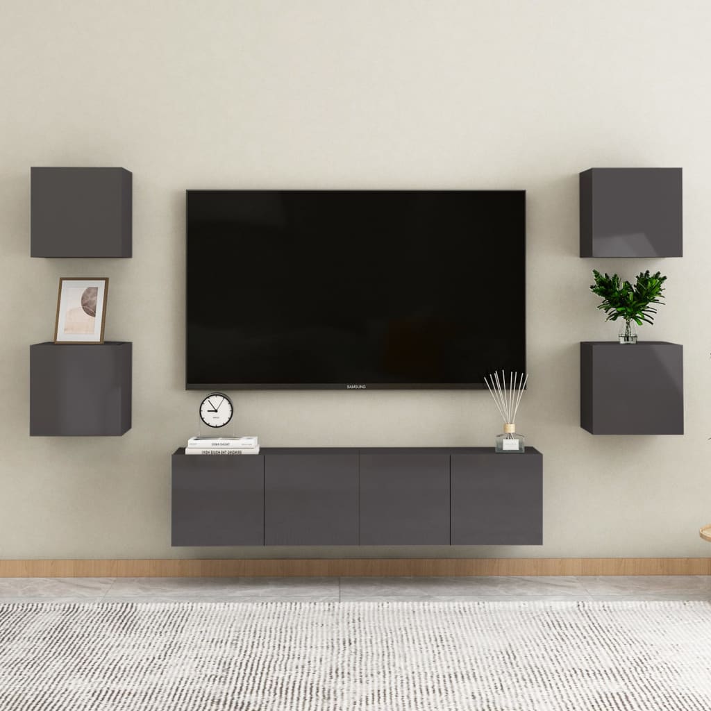 vidaXL væghængte tv-skabe 4 stk. 30,5x30x30 cm grå højglans