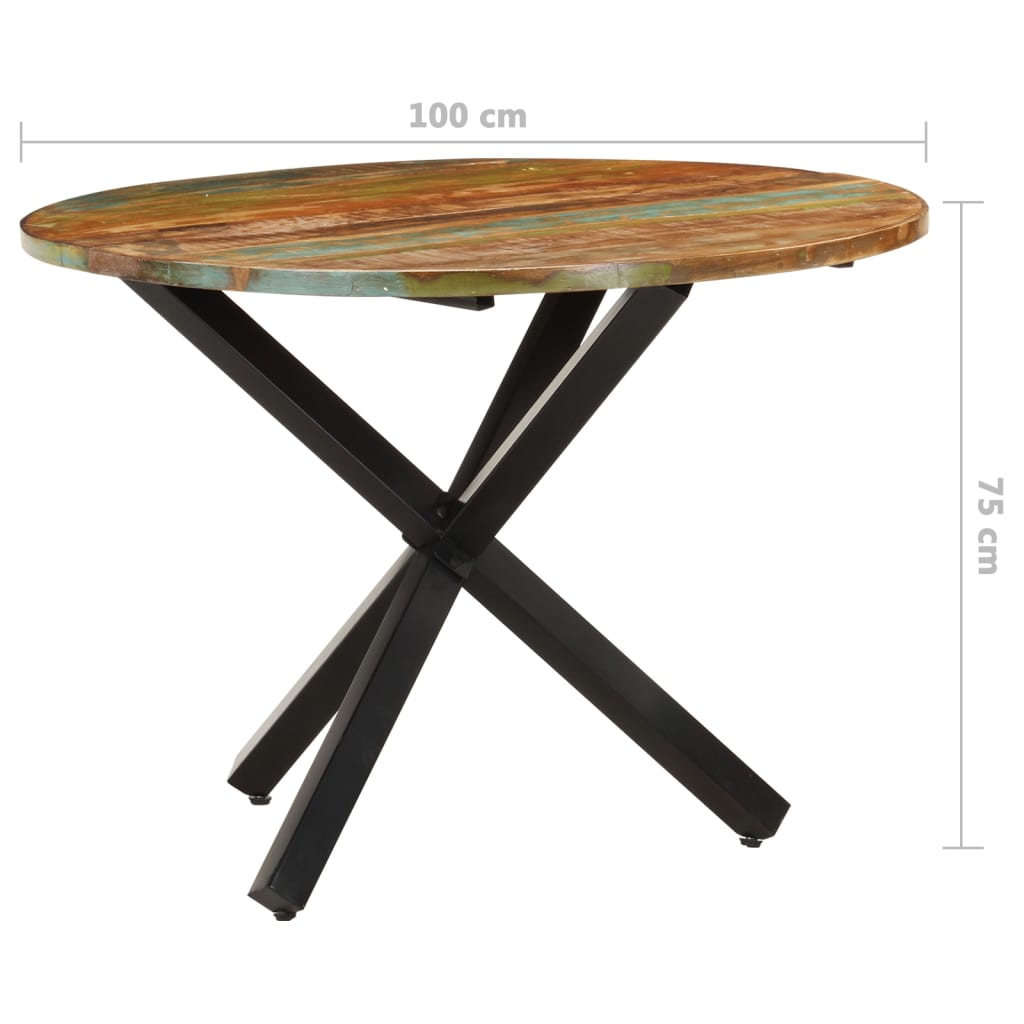 vidaXL spisebord 100x100x75 cm rundt massivt genbrugstræ