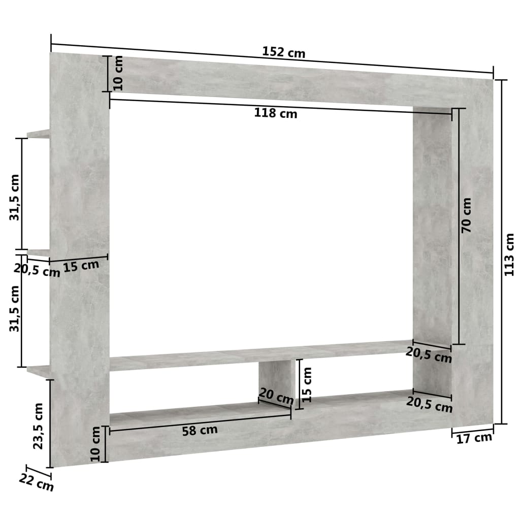 vidaXL tv-bord 152x22x113 cm konstrueret træ betongrå