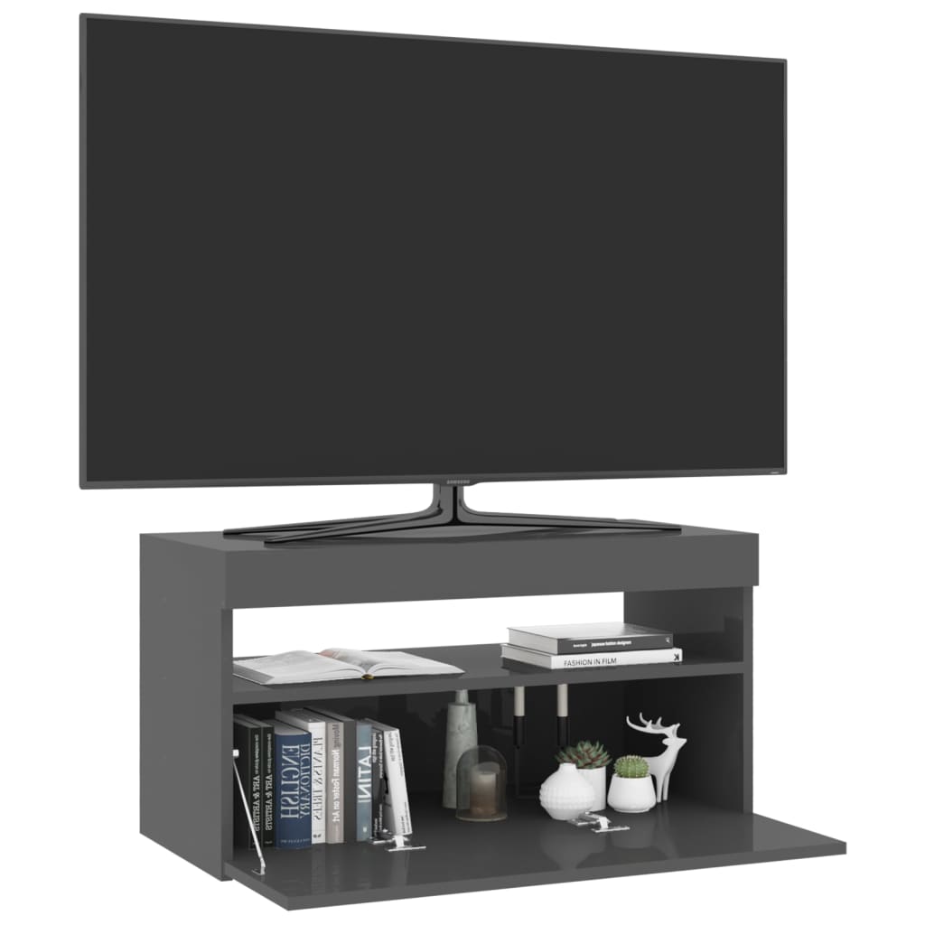 vidaXL tv-bord med LED-lys 75x35x40 cm grå højglans
