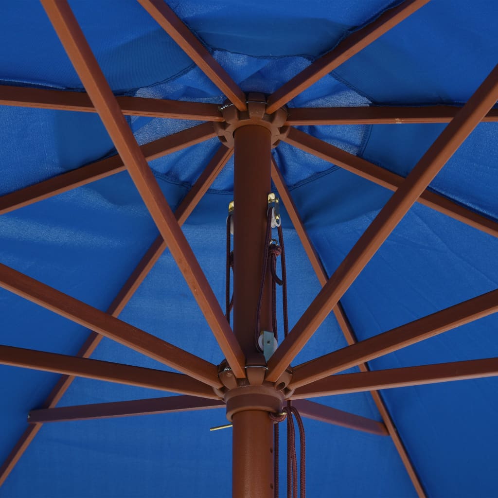 vidaXL udendørs parasol med træstang 350 cm blå