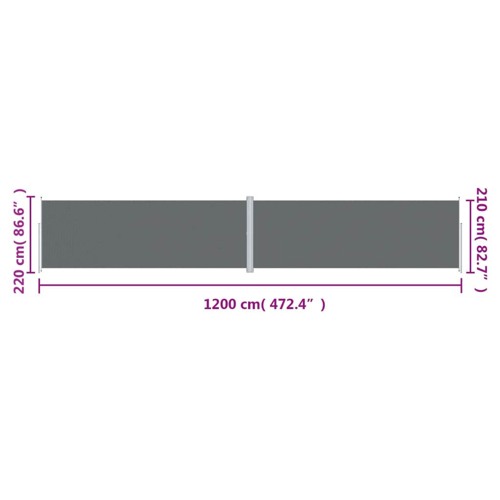 vidaXL sammenrullelig sidemarkise 220x1200 cm antracitgrå
