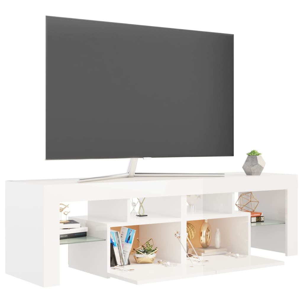 vidaXL tv-bord med LED-lys 140x36,5x40 cm hvid højglans