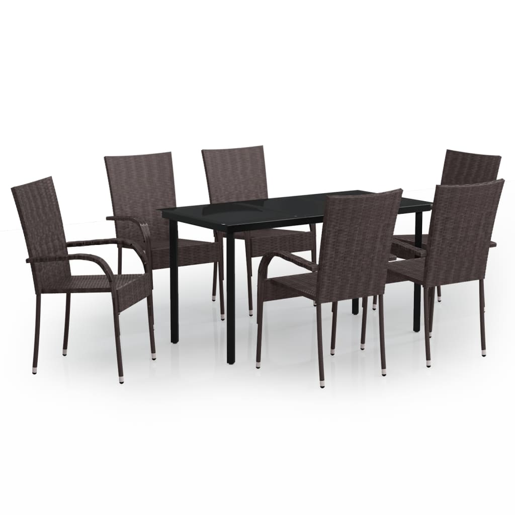 vidaXL udendørs spisebordssæt 7 dele brun og sort