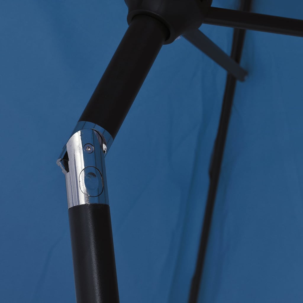 vidaXL udendørs parasol med LED-lys og stålstang 300 cm azurblå