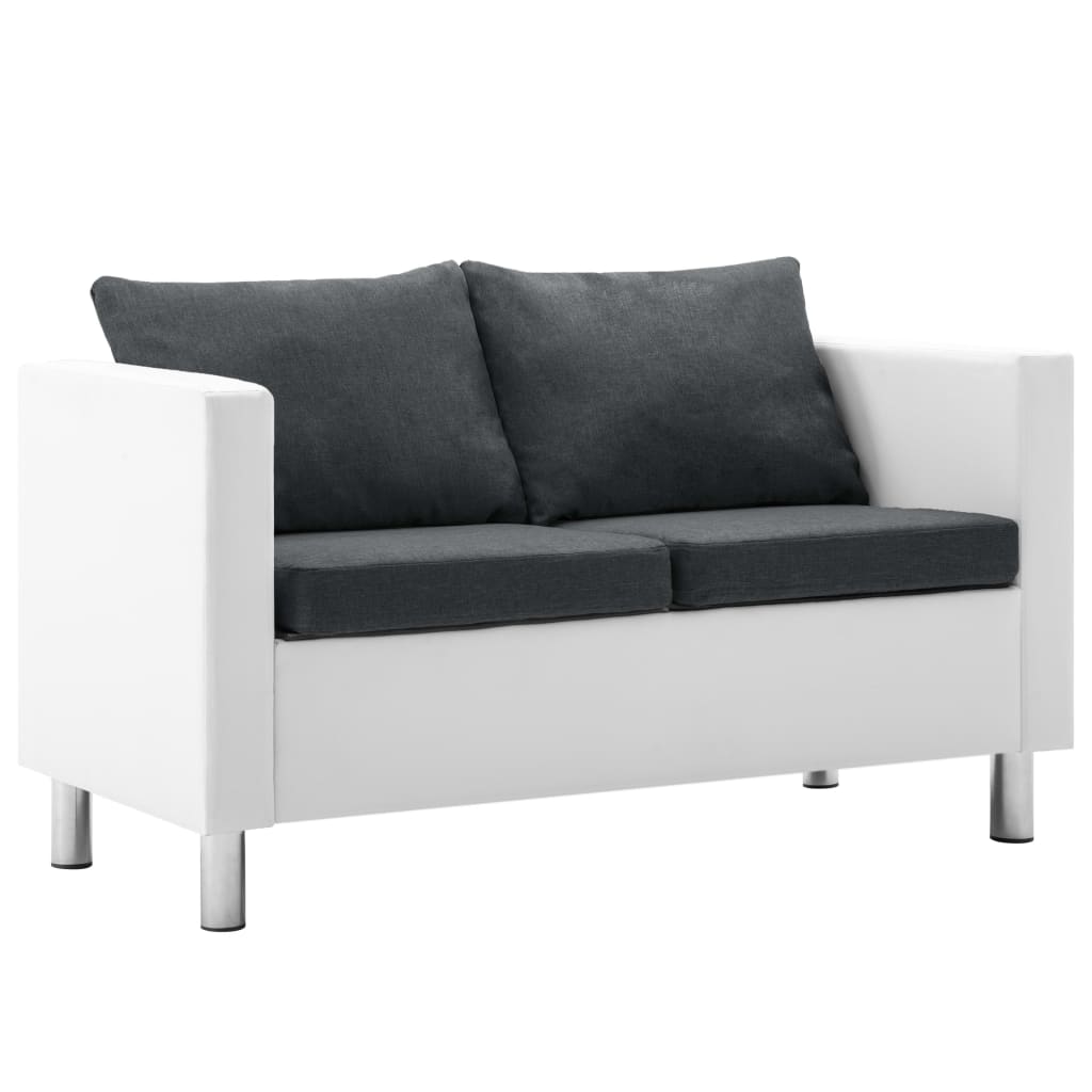 vidaXL 2-personers sofa kunstlæder hvid og mørkegrå