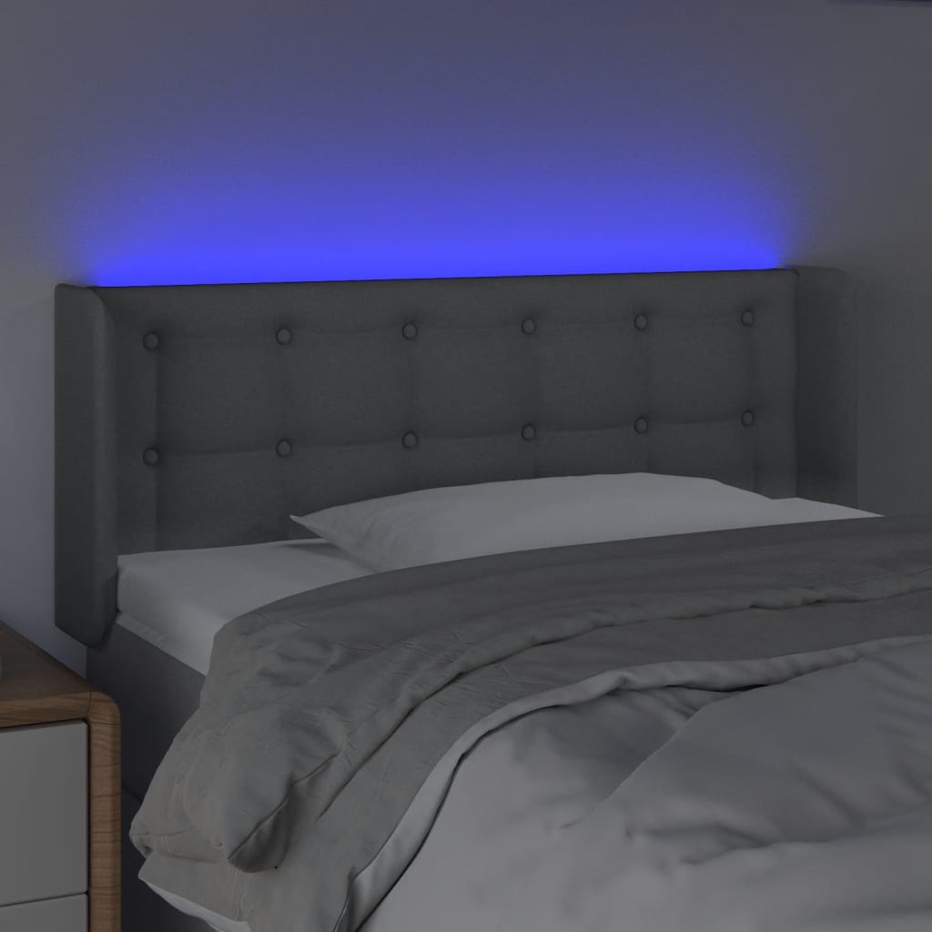 vidaXL sengegavl med LED-lys 93x16x78/88 cm stof lysegrå