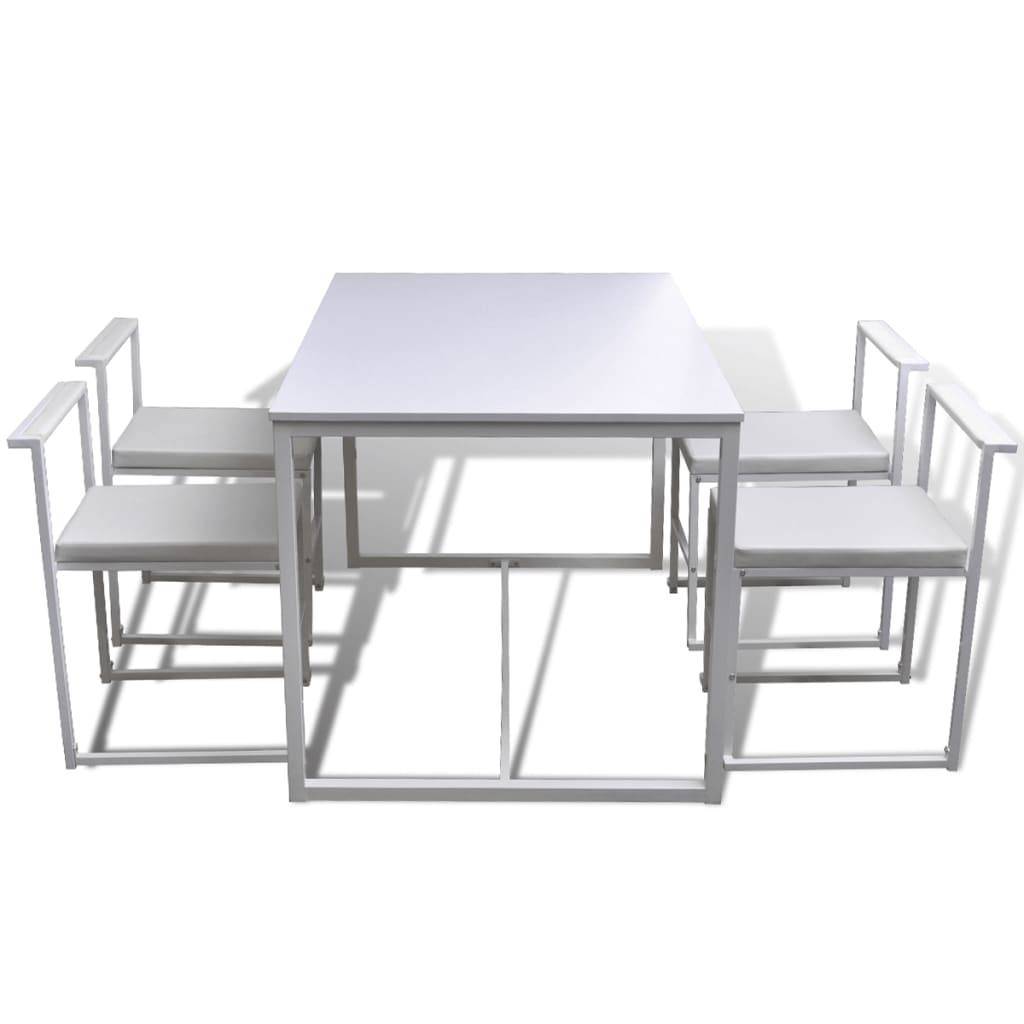 vidaXL spisebord- og stolesæt i fem dele hvid