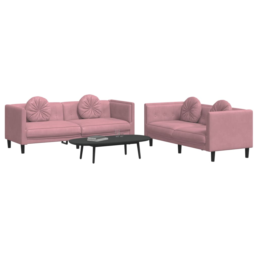 vidaXL sofasæt 2 dele med puder velour lyserød