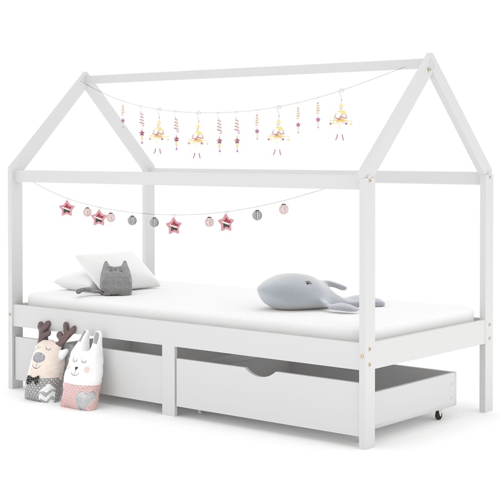 vidaXL sengestel til børn med skuffer 90x200 cm massivt fyrretræ hvid