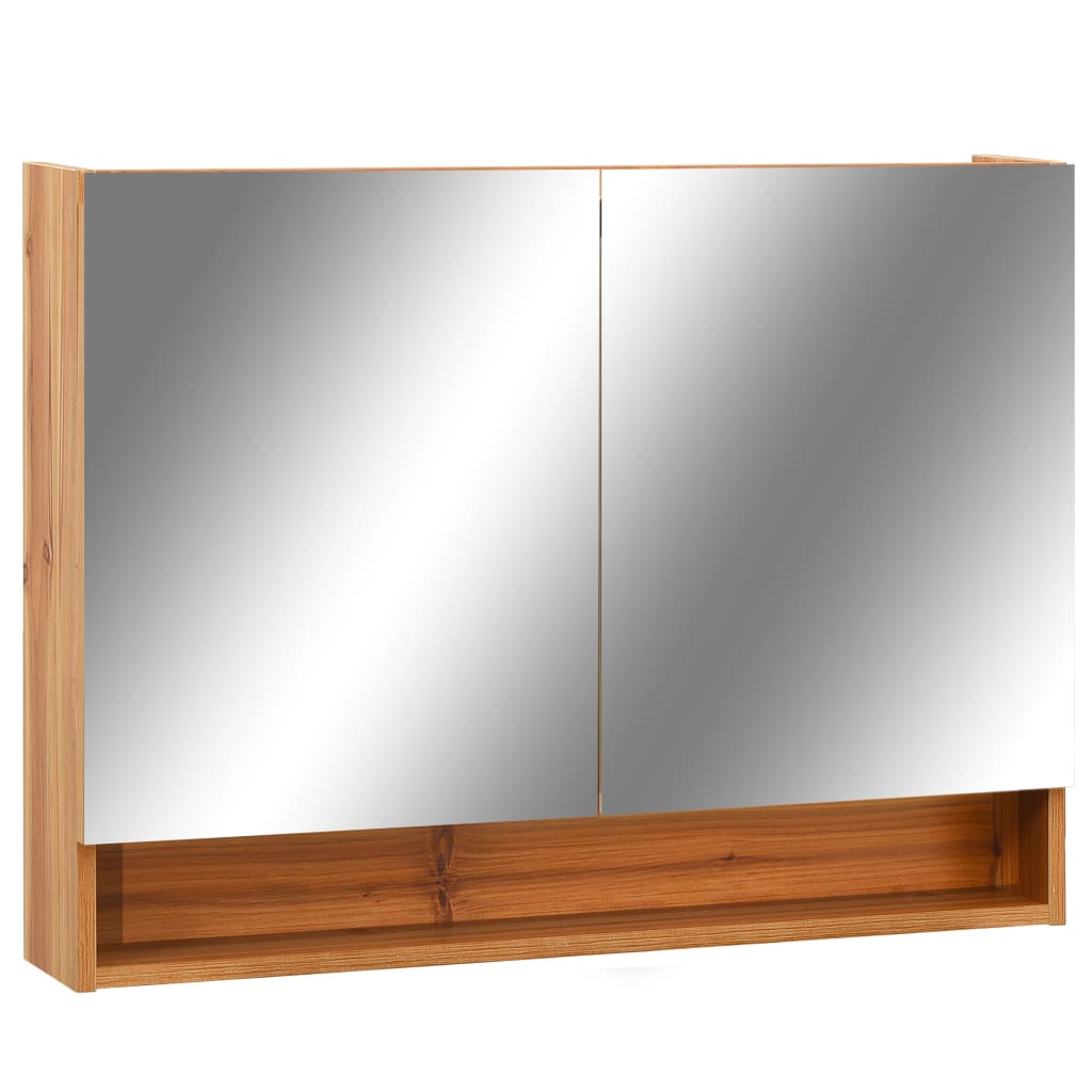 vidaXL badeværelsesskab med spejl + LED 80x15x60 cm MDF egetræsfarvet