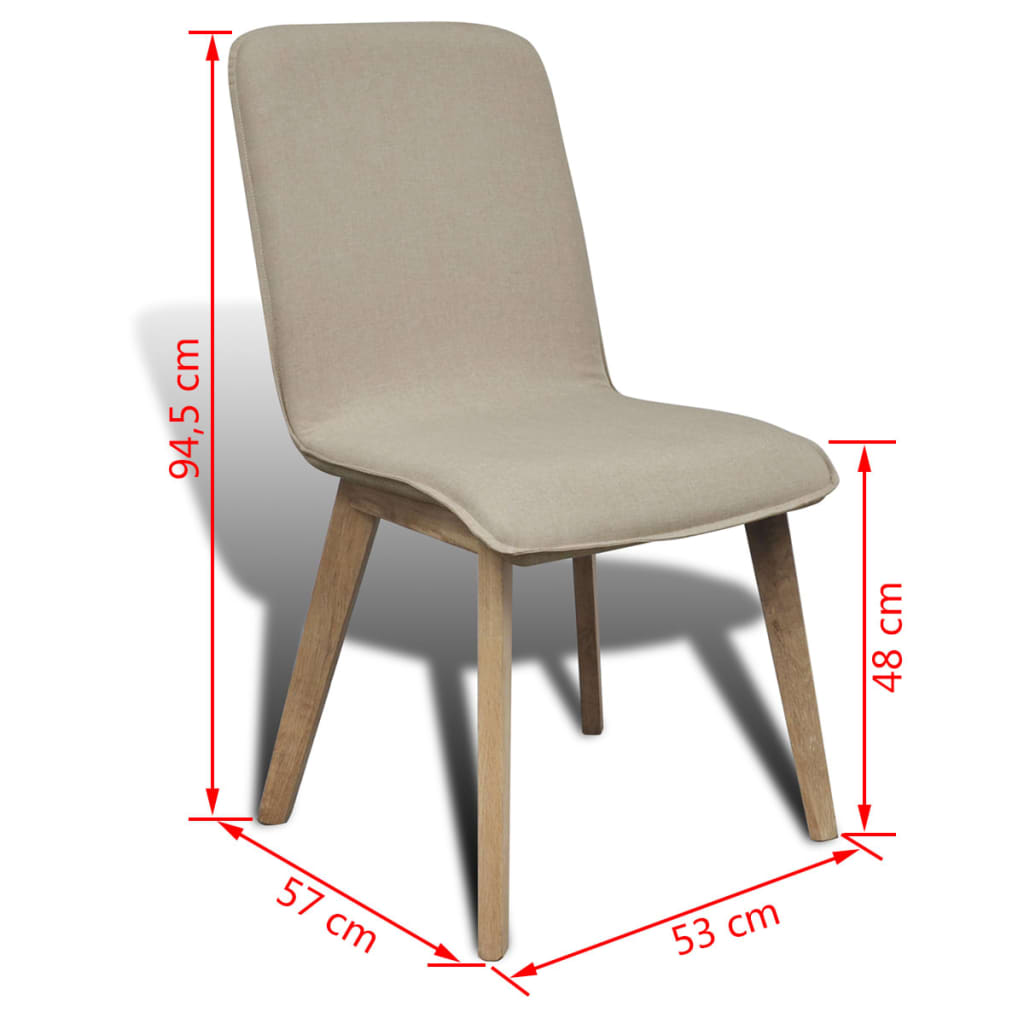 vidaXL spisebordsstole 2 stk. beige stof massivt egetræ