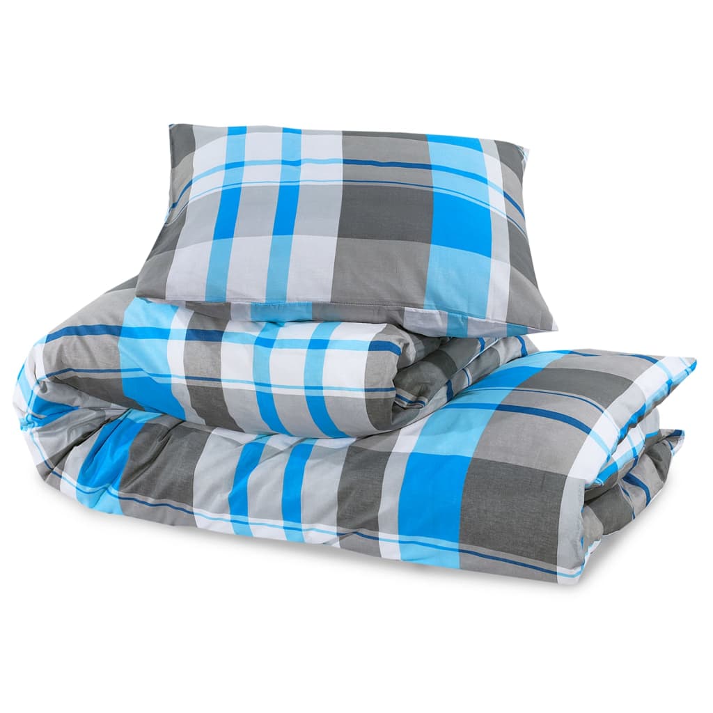 vidaXL sengetøj 200x200 cm bomuld blå og grå