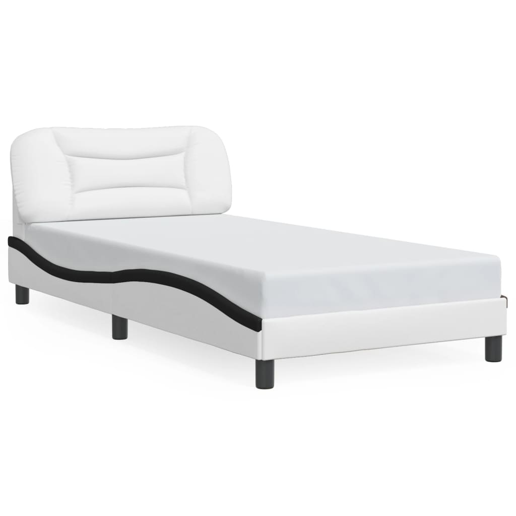 vidaXL sengeramme med sengegavl 100x200 cm kunstlæder sort og hvid