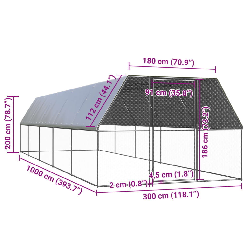 vidaXL hønsegård 3x10x2 m galvaniseret stål