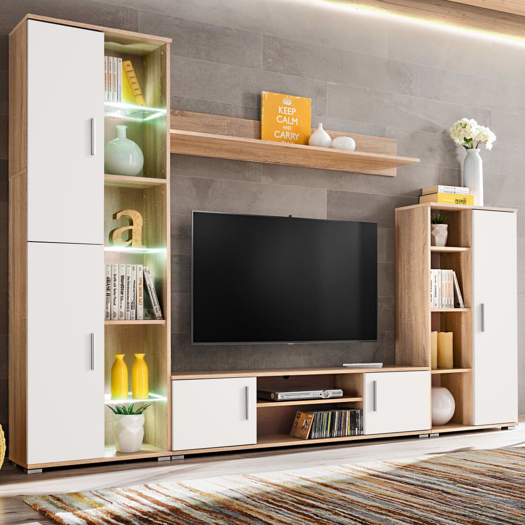 vidaXL TV-møbelsæt med LED-lamper sonoma-eg og hvid