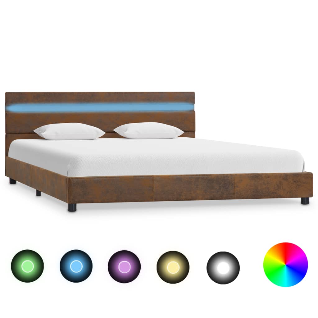 vidaXL sengestel med LED 140x200 cm stof brun