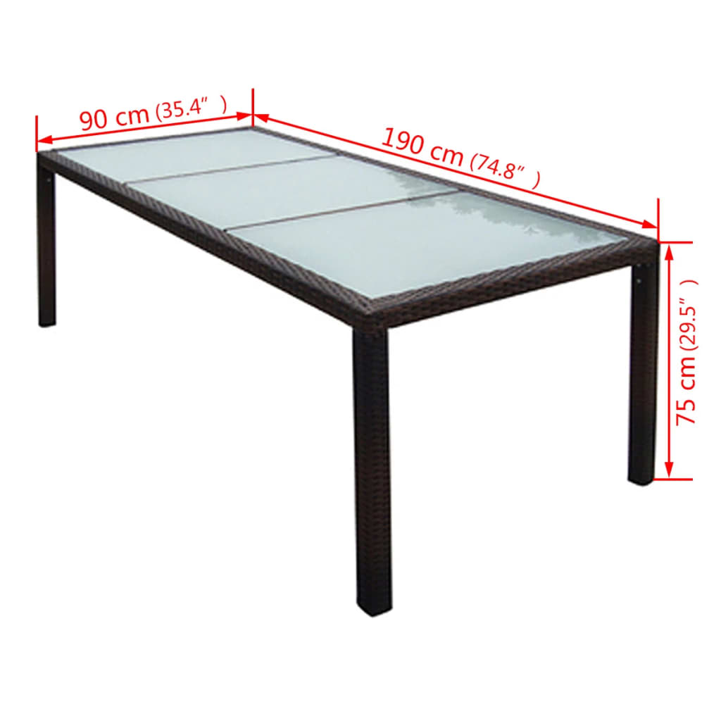 vidaXL udendørs spisebordssæt 9 dele med hynder polyrattan brun