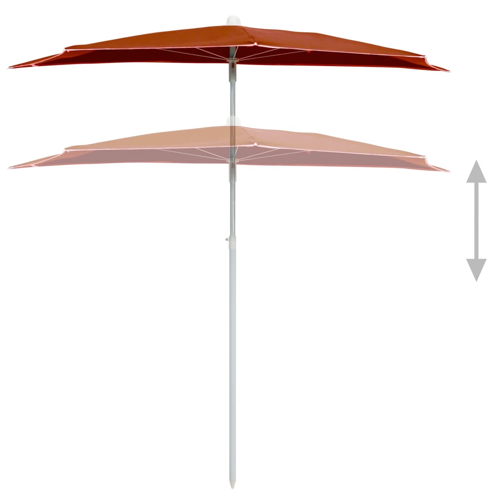 vidaXL halv parasol med stang 180x90 cm terrakotta