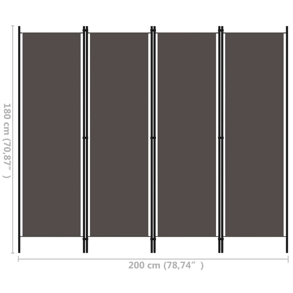 vidaXL 4-panels rumdeler 200 x 180 cm antracitgrå