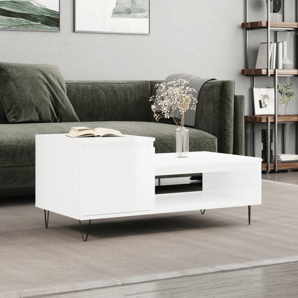 vidaXL sofabord 100x50x45 cm konstrueret træ hvid højglans