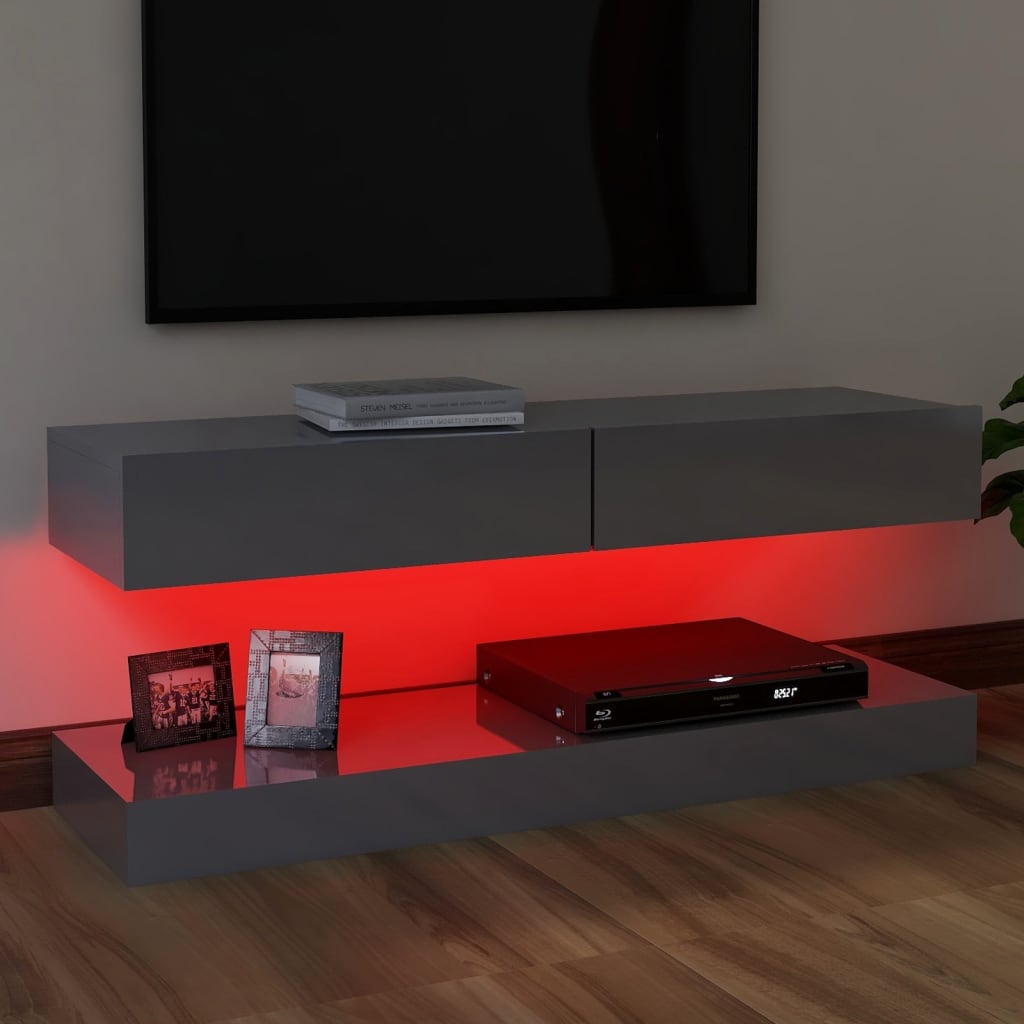 vidaXL tv-skab med LED-lys 120x35 cm grå højglans