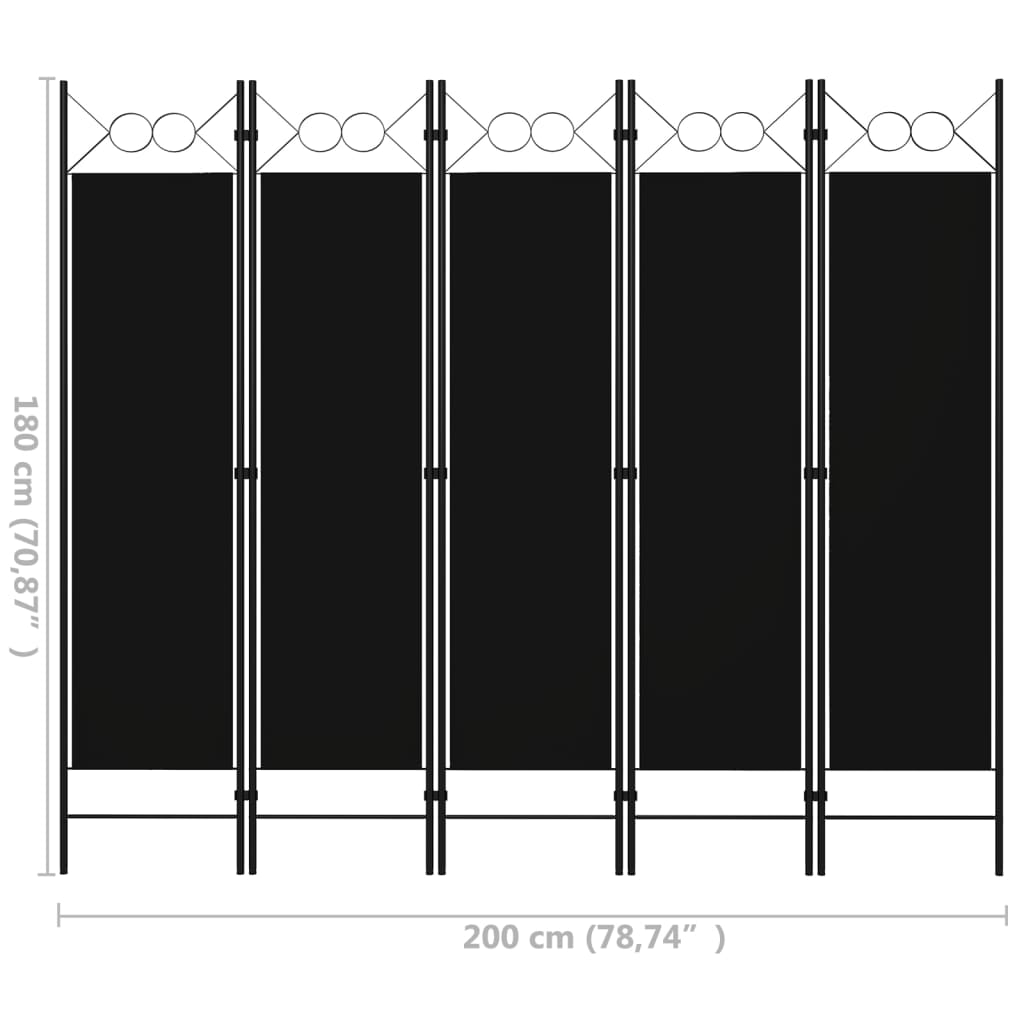vidaXL 5-panels rumdeler 200x180 cm sort